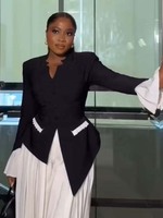 Ensemble haut asymétrique à col en V et manches longues et pantalon plissé ample à jambes larges, nouvelle mode féminine européenne