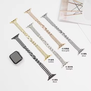 Diamant mince luxe dames femmes bracelet de montre pour <span class=keywords><strong>Apple</strong></span> <span class=keywords><strong>Watch</strong></span> série 9 8 <span class=keywords><strong>7</strong></span> 40mm 41mm 44mm <span class=keywords><strong>45mm</strong></span> <span class=keywords><strong>Starlight</strong></span> or rose - Product Image 1