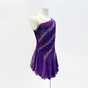 Vestido de Gimnasia Violet Sparkle con Malla Transparente, Falda Asimétrica de Gasa y Cristales, Disfraz de Danza para Niñas - Product Image 5