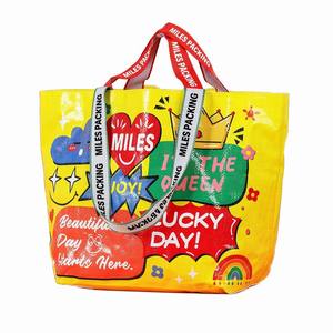 Miles venta al por mayor OEM lavable reciclado respetuoso con el medio ambiente plegable mercado Tote bolsas tejidas PP compras estilo celosía bolsas - Product Image 1