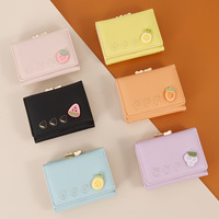 Dompet wanita kulit PU, dompet koin klip mini kartun PU lipat tiga kecil portabel multi kartu lipat lucu