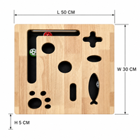 Jouet Puzzle pour Chat en Bois Massif 50x30cm, Circuit de Billes Interactif avec Tapis à Gratter en Feutre Noir, Billes Sonores pour Gratter et Jouer en Intérieur