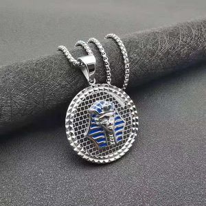 Collier pendentif Hip Hop Pharaon Égyptien en acier inoxydable plaqué or pour homme, design rond, bijoux de mode - Product Image 3