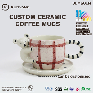 Taza de Café de Cerámica 3D con Diseño de Koala, Juego de Té, Taza Pintada a Mano con Platillo, <span class=keywords><strong>para</strong></span> Regalo o Uso Doméstico, Venta al Por Mayor de Fábrica - Product Image 3