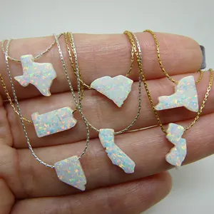 Rhinestone Nhà Nước phác thảo 925 Sterling Bạc Colorado Florida Opal Nhà Nước Vòng cổ