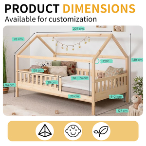 Letto a Casetta <span class=keywords><strong>Montessori</strong></span> per Bambini in Legno, Letto per Neonati, Letto Moderno e Semplice con Struttura in Legno e Ringhiera - Product Image 2