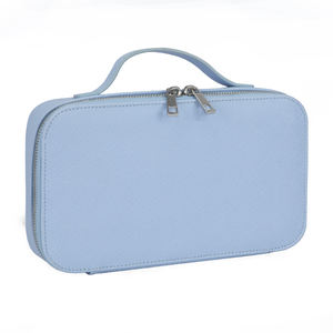 Boîte de rangement portable en cuir PU sergé OEM/ODM pour maquillage et bijoux, petite trousse de voyage carrée avec fermeture éclair pour boucles d'oreilles et bagues - Product Image 4