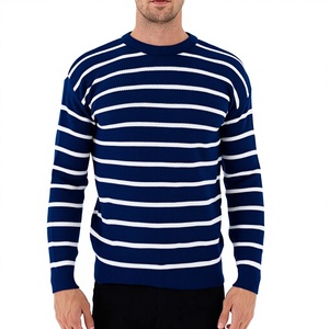 Pull en tricot vintage 100% coton personnalisé pour homme |   Pull d'hiver pour motard à col rabattu et manches rayées - Product Image 4
