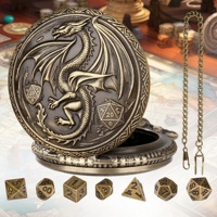 Ensemble de dés de jeu de société polyédriques portables en métal 7-en-1 pour D&D et RPG, avec étui de montre de poche pour le divertissement en voyage