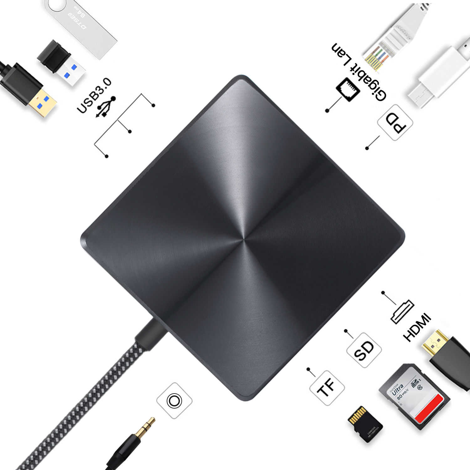 USB3.0 SD TF PD Коммутатор Концентратор мини док-станция для ноутбука 8,9,10 в 1 для ноутбука iPad Macbook с 4K HDMI RJ45 1000 м