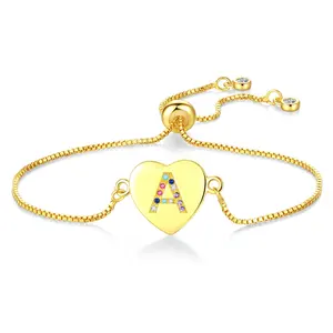 Hot Sale 26 Huruf Heart Gelang untuk Wanita Nama Gelang Multiwarna Zirkon Rantai Tangan Tangan Aksesoris untuk Wanita Adjustable AZ