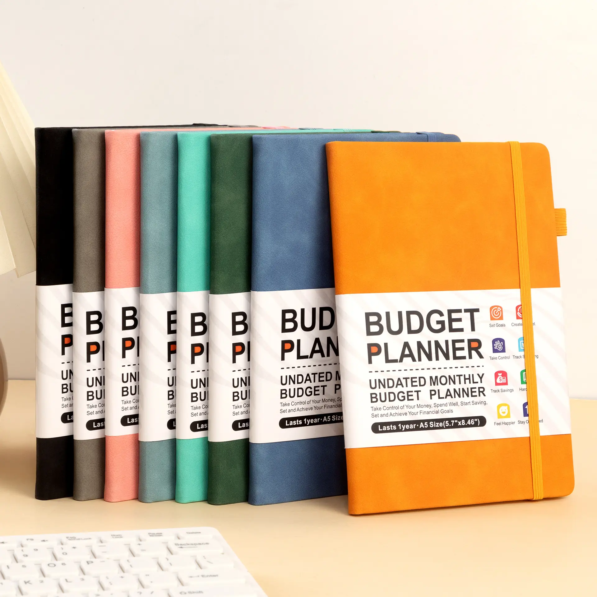 Diario di pianificazione finanziaria settimanale e mensile personalizzata della vita in pelle sintetica elastico A5 Budget Planner Journal con adesivi gratuiti