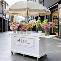 Carrito de Floristería Multicolor con Logotipo Personalizado, Porta Flores, Borlas, Sombrilla, Carrito Rodante para Bodas, Exhibición Ambulante, Venta al Aire Libre