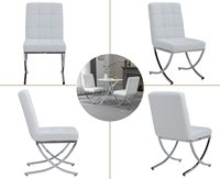 Chaise d'appoint blanche de style médiéval sans accoudoirs, chaise de salle à manger moderne en cuir PU rembourrée avec pieds en métal chromé