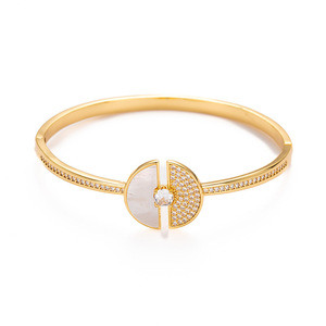 European Style Shell Inlaid <b>Copper</b> <b>Bracelet</b> Gold And Silver Geometry Design Women's Jewelry Gift - Product Image 5