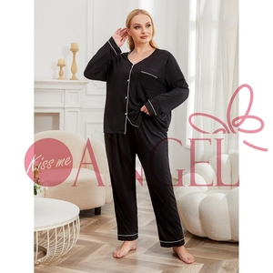 KISS ME ANGEL Europa y los Estados Unidos pijamas negros de gran tamaño mujeres 200 libras de grasa mm traje de Casa de manga larga - Product Image 1