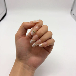 <span class=keywords><strong>Uñas</strong></span> Postizas de Acrílico Reutilizables con Diseño de Lazo Dorado y Mármol, Color Nude, <span class=keywords><strong>para</strong></span> Mujer - Product Image 4