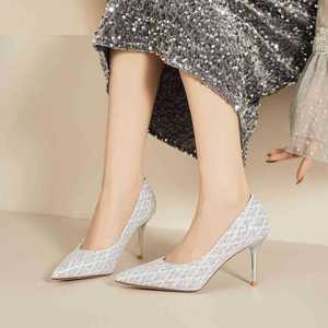 6681J Escarpins à bout pointu à paillettes, talon aiguille très haut, chaussures de mariée à enfiler, tendance mode - Product Image 4