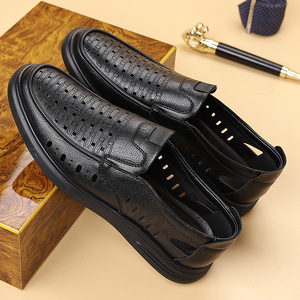 Zapatos Casuales Sin Cordones para Hombre, Suela Suave, Transpirables, de Cuero, con Tacón Bajo, Color Marrón y Negro, para Verano - Product Image 4