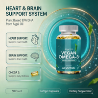 Gélules d'huile d'algues végétaliennes oméga 3 en vrac, 60 unités, à base de plantes, EPA DHA, antioxydant, soutien cardiaque, sans gluten, OEM, marque privée