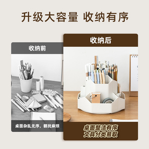 <b>Rotating</b> Pen Holder Plastic Storage Box With Multiple Compartments For <b>Desk</b> Office Stationery Organization White - Product Image 5