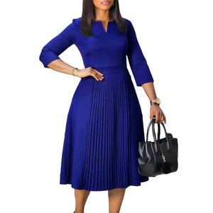 Vestidos de Oficina Otoñales para Mujer, Vestido Africano Casual Elegante de Color Sólido con Pliegues para Mujer - Product Image 4