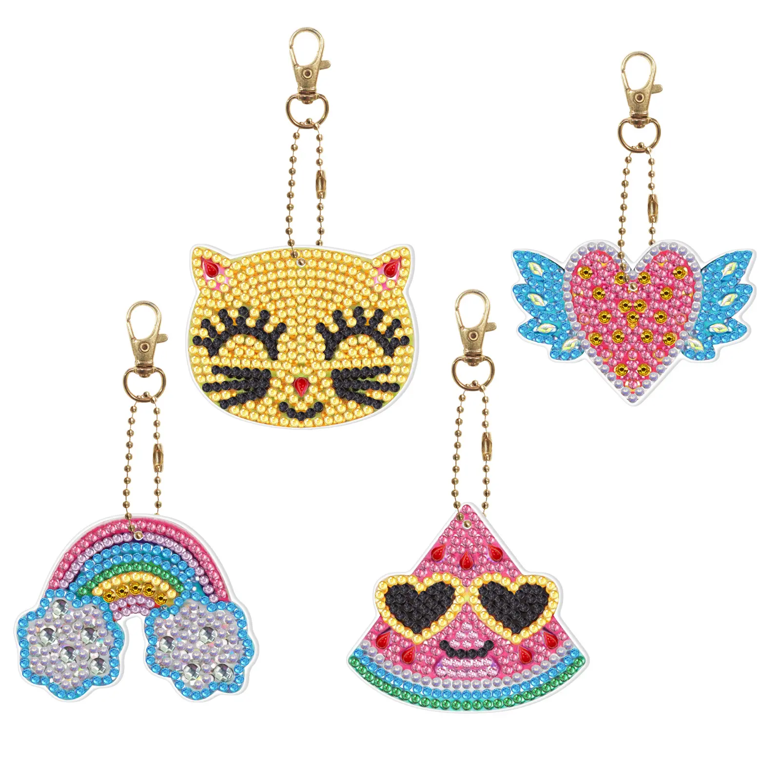 Porte-clés peinture diamant arc-en-ciel pendentif ange porte-clés peinture diamant cristal chat porte-clés sac décoration cadeau fait à la main