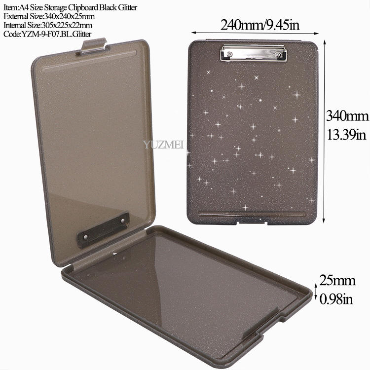 Presse-papiers de rangement F07, noir transparent à paillettes.