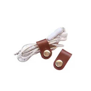 Perfect gift leather earphone cable cord holder case for company promotion