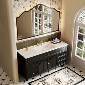 New French touch matte waterproof environmentally friendly large capacity modern French <b>bath</b> cabinet mirror - Product Image 2