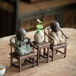 Estatua de Buda Sonriente de Cerámica Color Arena Natural, Mascota de Té, Decoración para Mesa de Té, Estatuas de Buda - Product Image 4