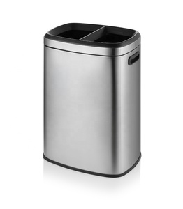 Grand bac de recyclage double de 48L sans couvercle en acier inoxydable pour hôtel et centre commercial - Product Image 1