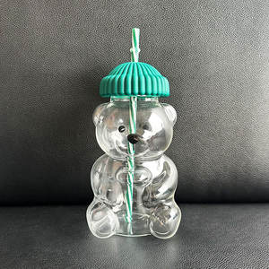 Toptan Özel Logolu Yeşil Pembe Ayı Şeklinde Kapaklı Bardaklar, Pipetli Cam Ayı Kupa - Product Image 4