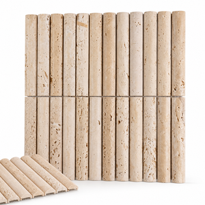 Beige Travertine Fluted Mosaic <strong>Tile</strong> 3D Convex Natural Stone Mesh-Backed <strong>Wall</strong> <strong>Tile</strong> For Bathroom Kitchen Hotel - Product Image 1