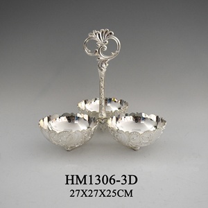 Tavolo indiano in metallo placcato <span class=keywords><strong>argento</strong></span> tondo caramelle frutta dado appeso ciotola set per matrimonio - Product Image 3