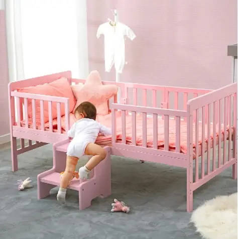 Kids Cribs Baby Bed Wood Baby Cot Furniture Convertible 4 in 1 Child Bed