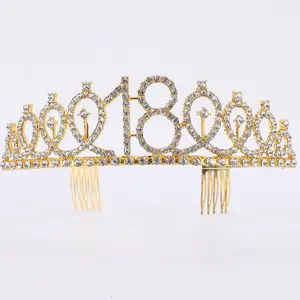 Fascia per capelli da festa europea e americana corona di diamanti digitale diversa età ornamenti per torta di compleanno tiara per capelli in lega