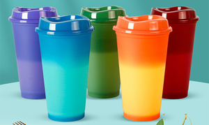 Nueva moda 16oz taza de plástico que cambia de color logotipo personalizado colores degradados tazas de plástico reutilizables taza de café - Product Image 3