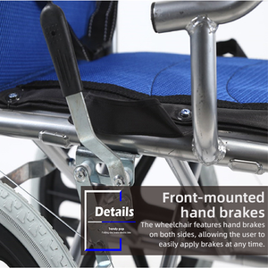 접이식 스틸 수동 휠체어 노인 성인 환자 수송을위한 핸드 브레이크가있는 경량 소형 내구성 휠 의자 - Product Image 4