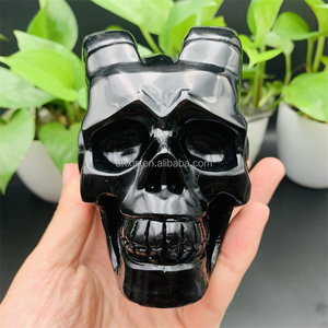 Calavera <span class=keywords><strong>de</strong></span> Cristal <span class=keywords><strong>de</strong></span> <span class=keywords><strong>cabra</strong></span> obsidiana negra, tallado increíble, tamaño grande, para decoración del hogar - Product Image 2