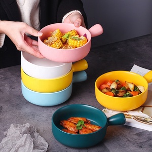 Tazón de Cerámica Estilo Nórdico <span class=keywords><strong>para</strong></span> el Hogar, Tazón <span class=keywords><strong>para</strong></span> <span class=keywords><strong>Desayuno</strong></span> o Ramen <span class=keywords><strong>con</strong></span> <span class=keywords><strong>Asa</strong></span>, Tazón Grande <span class=keywords><strong>para</strong></span> Hornear, Vajilla Individual Creativa - Product Image 2