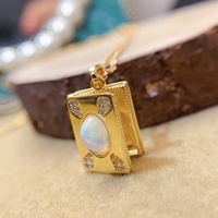 Vente flash - Pendentif en argent sterling 925 plaqué or 18 carats avec opale naturelle, bijoux fantaisie de style cartoon, collier pour femme, idéal pour offrir en cadeau