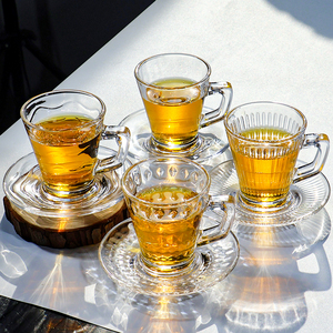 Verre à boisson créatif de style moyen-oriental, transparent, gaufré, pour la maison, pour le latte, le thé, le café, avec soucoupe - Product Image 6