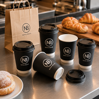 Gobelet en papier biodégradable à double paroi de 12 oz imprimé sur mesure avec couvercle et manchon couleur Morandi pour café à emporter en gros