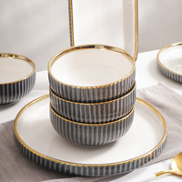 Service de vaisselle de luxe moderne en porcelaine, haute qualité, gris, vert, noir, bols, cadeau d'affaires, service pour 4 à 8 personnes
