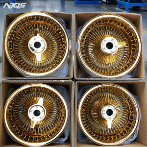 NJQS Drahtfelgen 14x7 72 Gerade Dreifach Gold/Chrom Dayton Felge 13x7 - Product Image 3