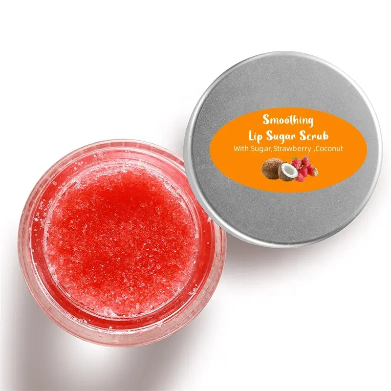 Beruhigende vegane Konditionierung Coconut Strawberry Lip Sugar Scrub Sanftes Peeling Lip Polish Peeling zum Peeling trockener dunkler Lippen