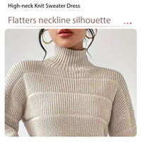 Robe pull en tricot pour femme, mini-robe moulante à col montant et manches longues, pull côtelé, robe de soirée chaude pour l'hiver, Sueter