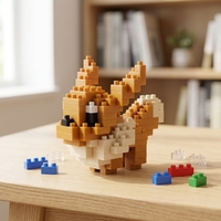 Figurine de créature de renard fantastique en micro-blocs, modèle animal en briques pixelisées marron, jouet de collection DIY, cadeau pour les fans
