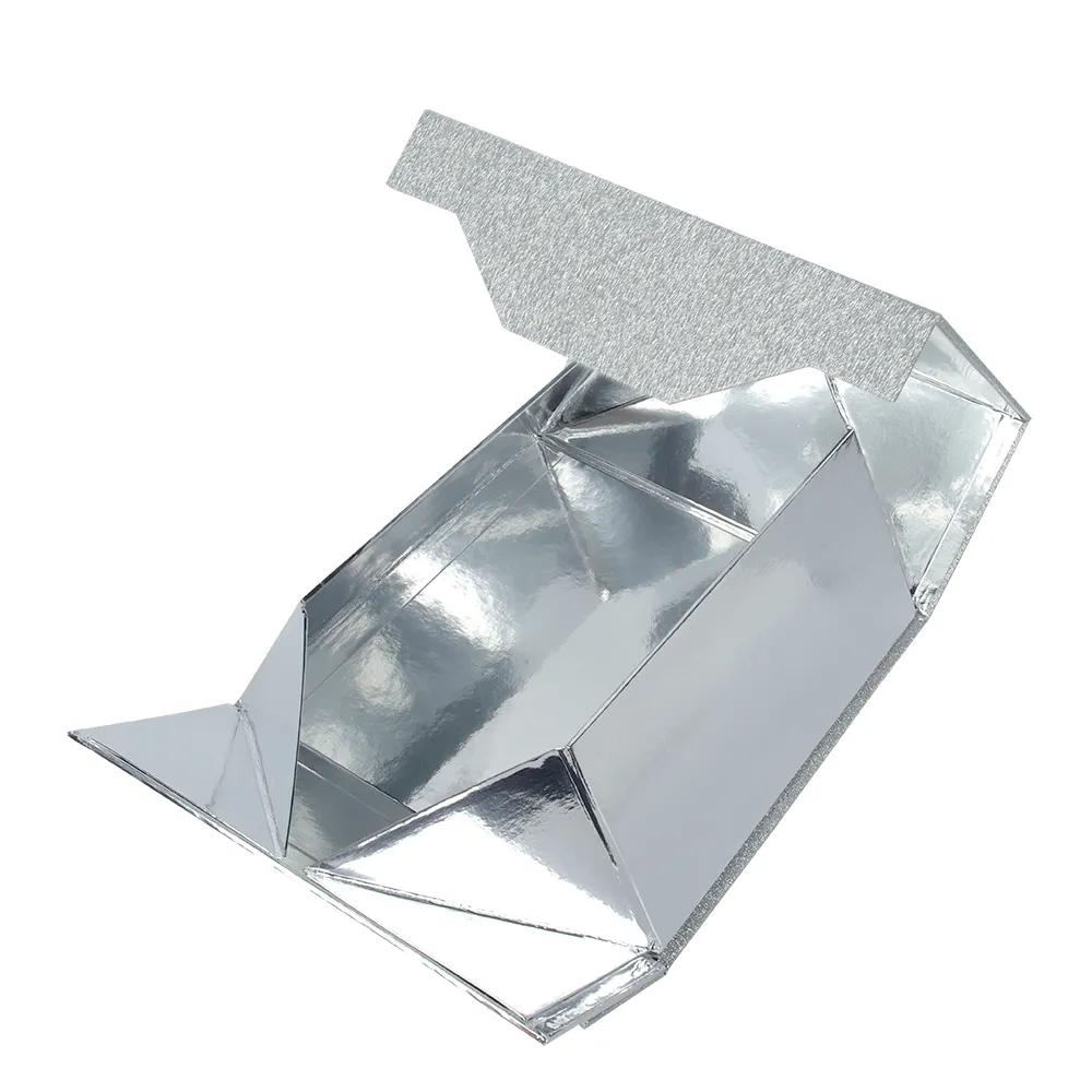 Op Maat Gemaakte Nobele Zilveren Rechthoekige Opvouwbare Magnetische Papieren Verpakking Geschenkdoos Voor Cosmetica Kleding En Lingerie